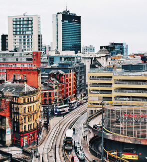 A view of the buildings in central Manchester from the 6th storey