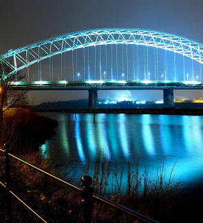A view of Runcorn bridge at night