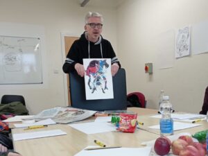 Local artist Paul Pickford delivering an interactive workshop on how to create Manga/Anime artwork.