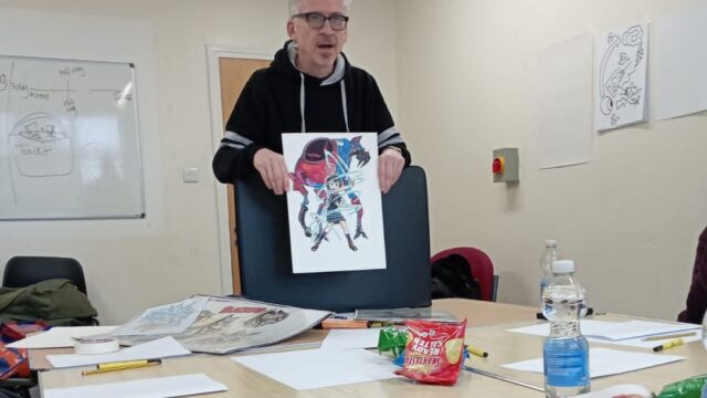 Local artist Paul Pickford delivering an interactive workshop on how to create Manga/Anime artwork.