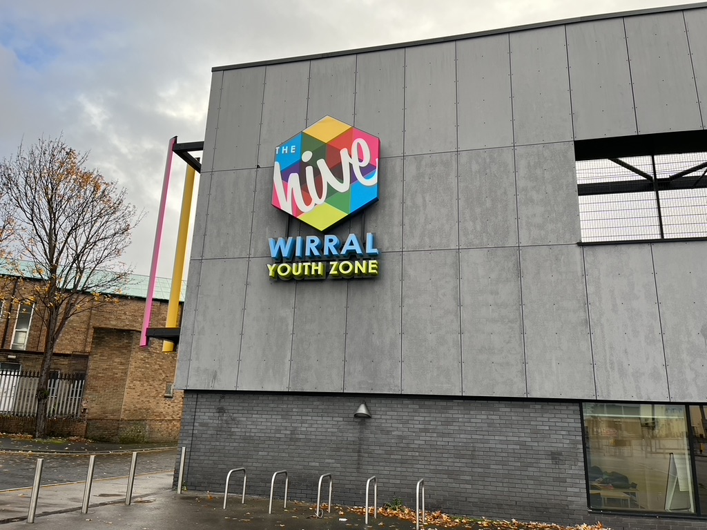 A photo of the outside of the Hive Wirral youth zone