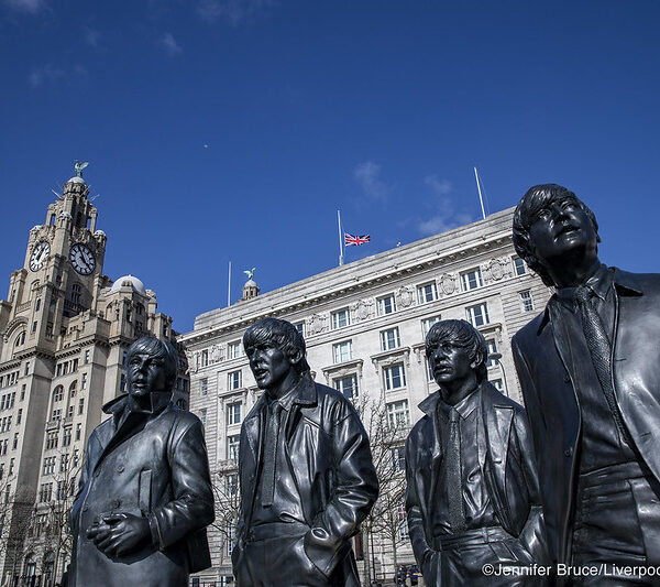 The Beatles statues on Liverpool's Pier Head.