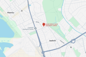 A map, showing that the Career Connect Sefton office is between Seaforth and Waterloo in Sefton.