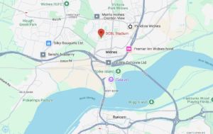 A map of Widnes, showing the location of the DCBL Stadium