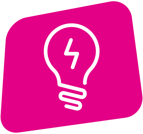 an icon of a white lightbulb against a pink background