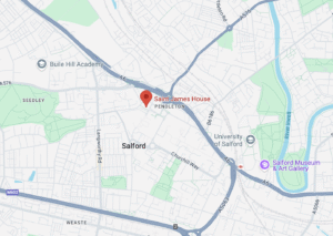 A map showing the location of Saint James house