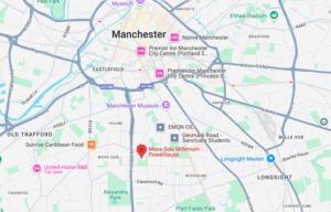 A map showing the approximate location of the Manchester Powerhouse office
