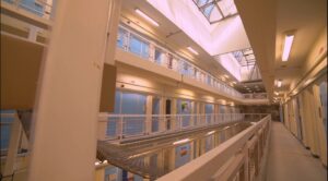 The inside of a prison wing from the 2nd floor