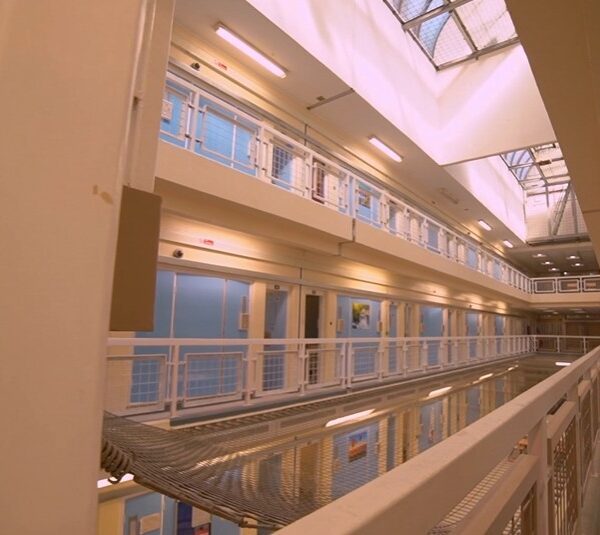 The inside of a prison wing from the 2nd floor