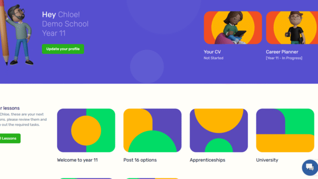 A screenshot of the digital careers platform Get Connected showing several available lessons