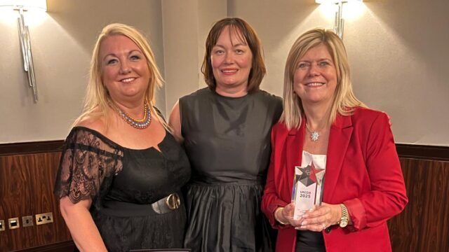 Career Connect CEO Sheila Clark (R) receives the Careers Provider of the Year award alongside Director of Operations Sarah Vaughan (L)