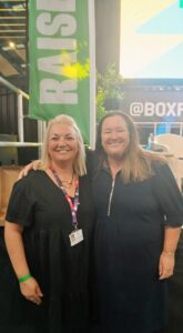 Sarah Vaughan (Career Connect) standing smiling with Cllr Marion Atkinson from Sefton.