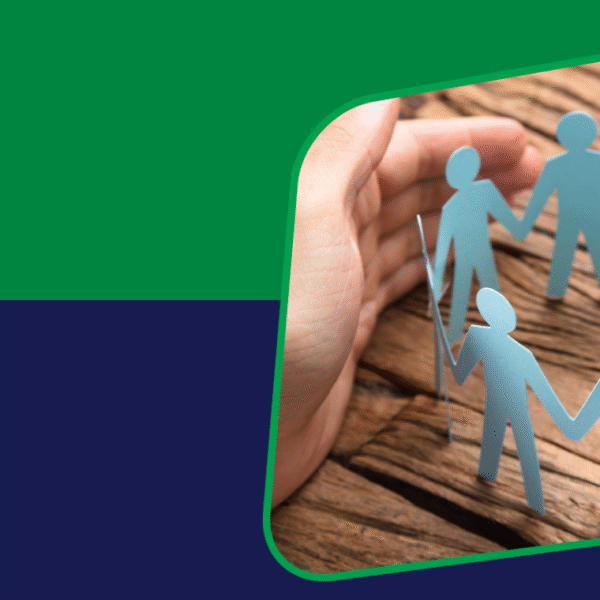 A banner featuring a pair of hands protecting a paper cut-out shaped like a circle of people