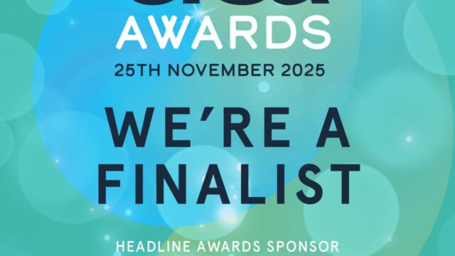 A graphic in light blue and light green. Text: ERSA awards, 25th November 2025. We're a finalist. It also features the logo of the headline awards sponsor Elevate.