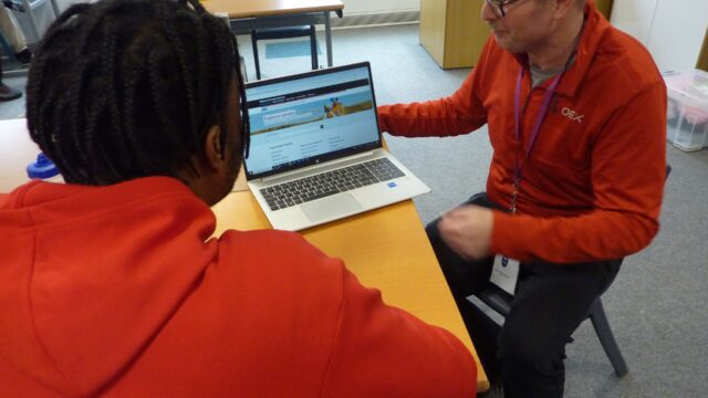 Career Connect adviser, Steve, talking to a young person.