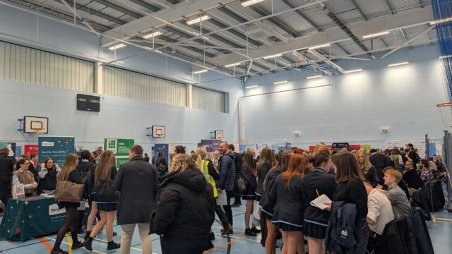 A large group of students from various local schools attend the What Next Skills Show at the Hive Youth Zone, delivered by Career Connect on behalf of Wirral Council.