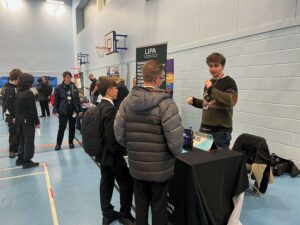 Staff from Liverpool Institute for the Performing Arts speak to students about the range of courses available in the arts.