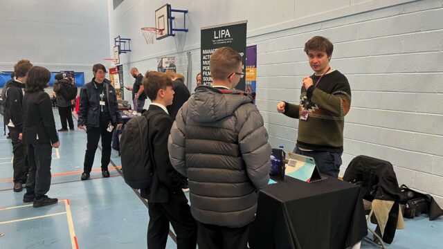 Staff from Liverpool Institute for the Performing Arts speak to students about the range of courses available in the arts.