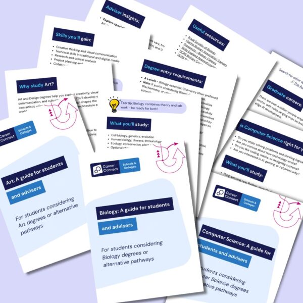 Example pages from just three of the 21 Connecting to Degrees Theory Subject Packs