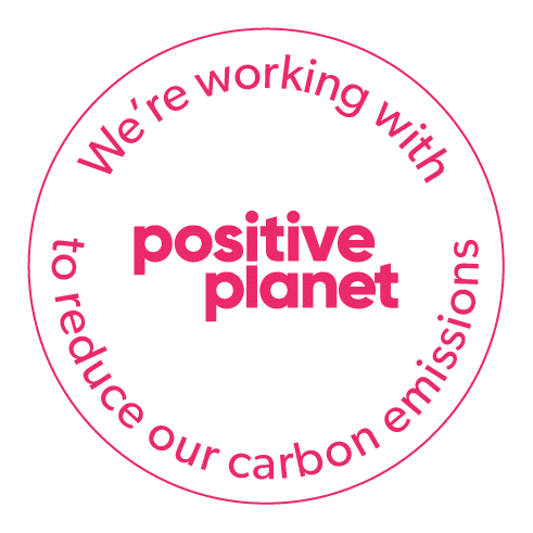 This image says: We're working with Positive Planet to reduce our carbon emissions.