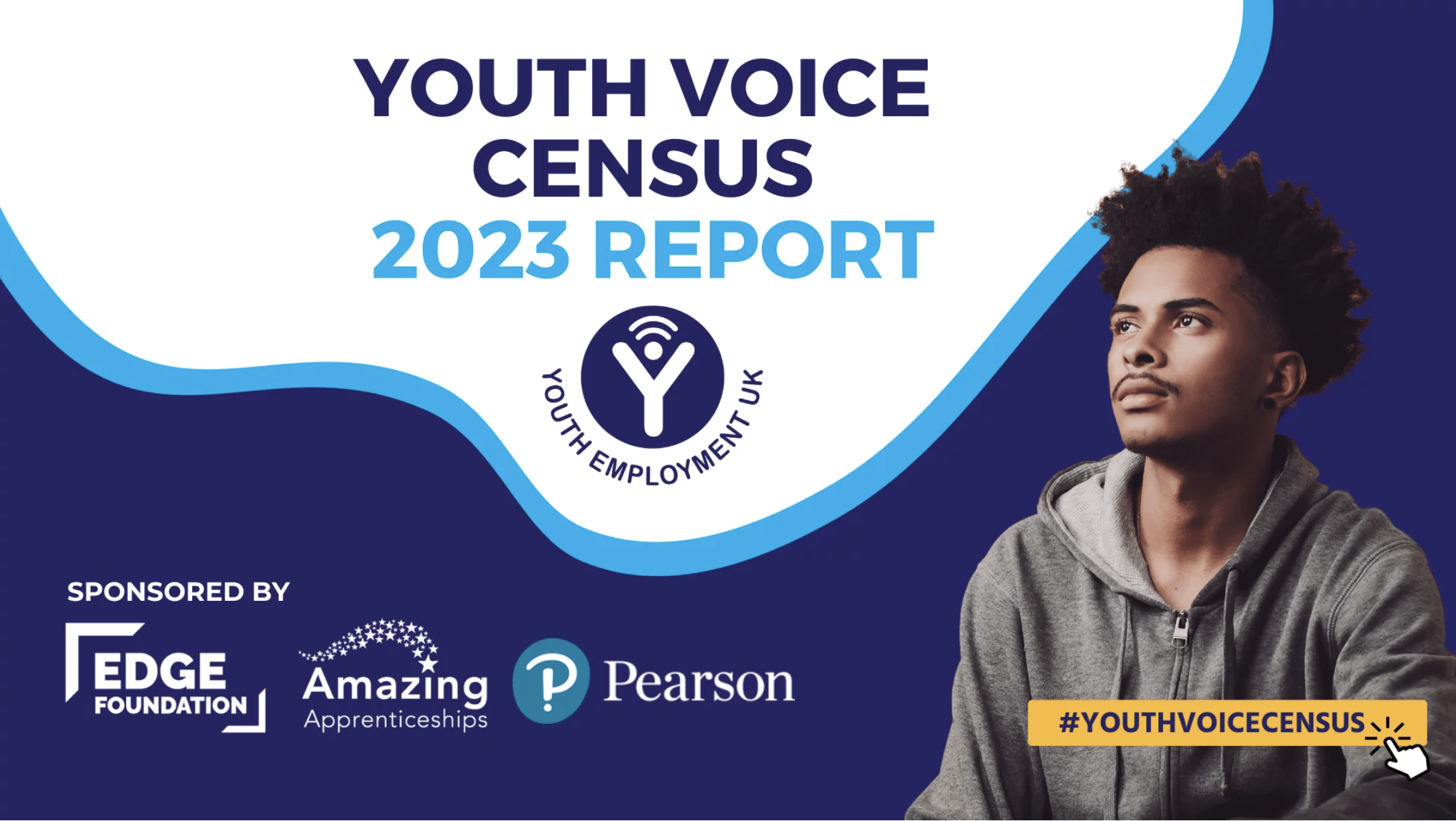 Image of a young person with the words "Youth Voice Census 2023 Report".