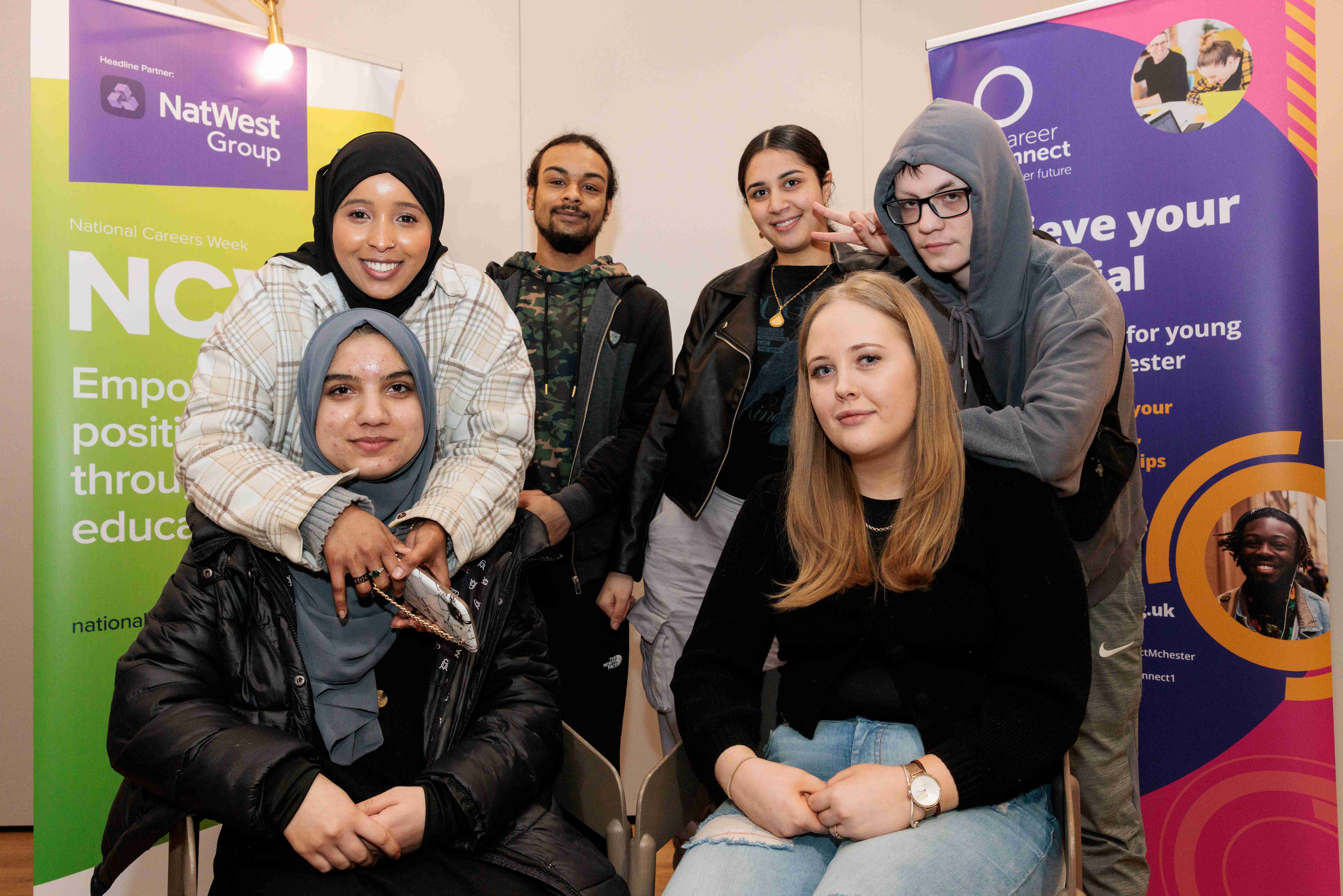 An image from our Impact Report for 2022-23 which shows young people from Manchester, who took part in the CareerSense Find Your Path programme, in partnership with NatWest Bank.