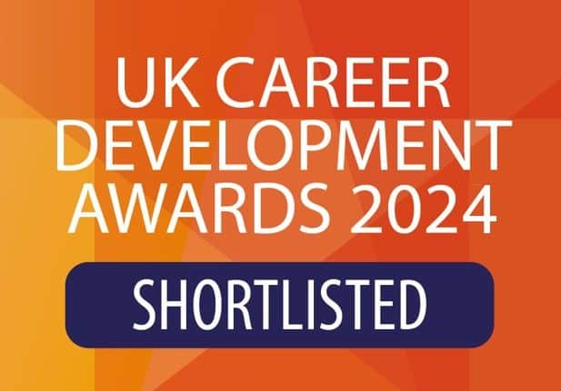 This image is a graphic that says: "UK Career Developent Awards 2024" and "Shortlisted".