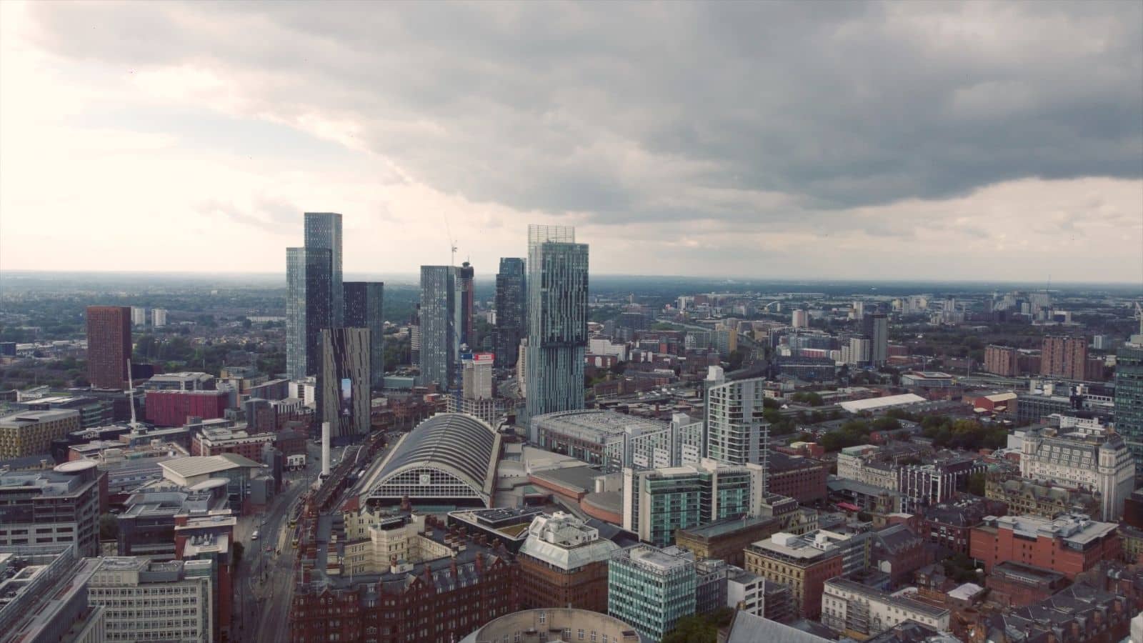 An aerial view of the Manchester cityscape