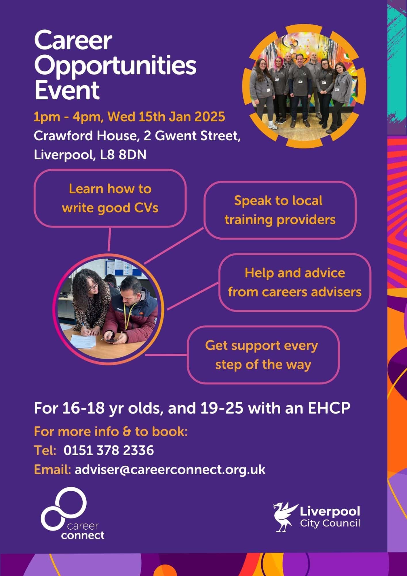 The Careers Opportunities Event digital flier provides the same event details as listed in this story.